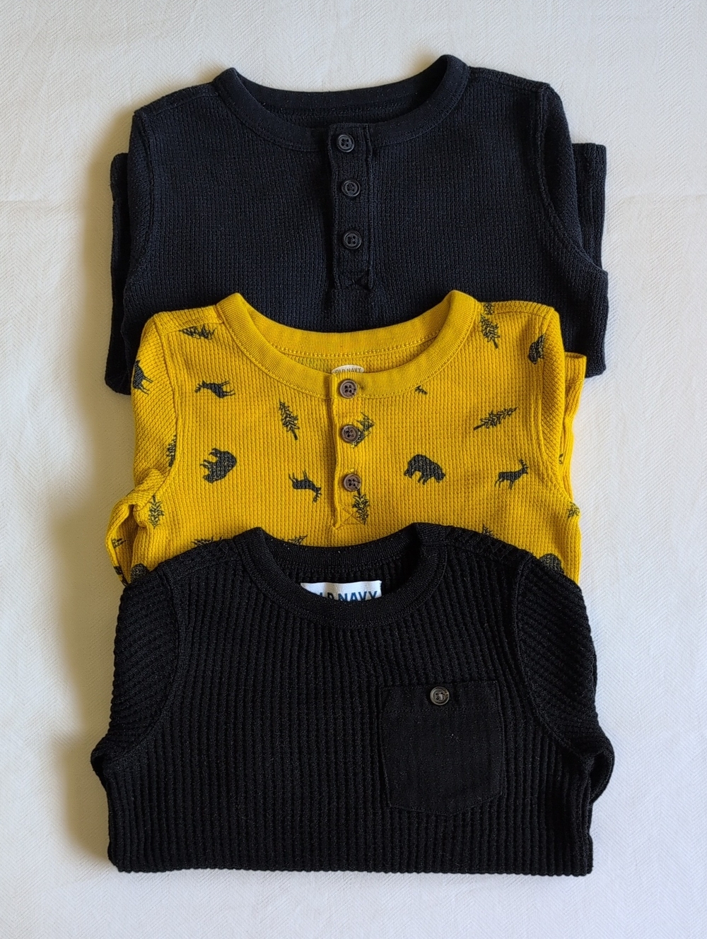 Old Navy Boys Waffle Knit Thermal Henley Shirts 3-Pack Size 2T Fall Lot